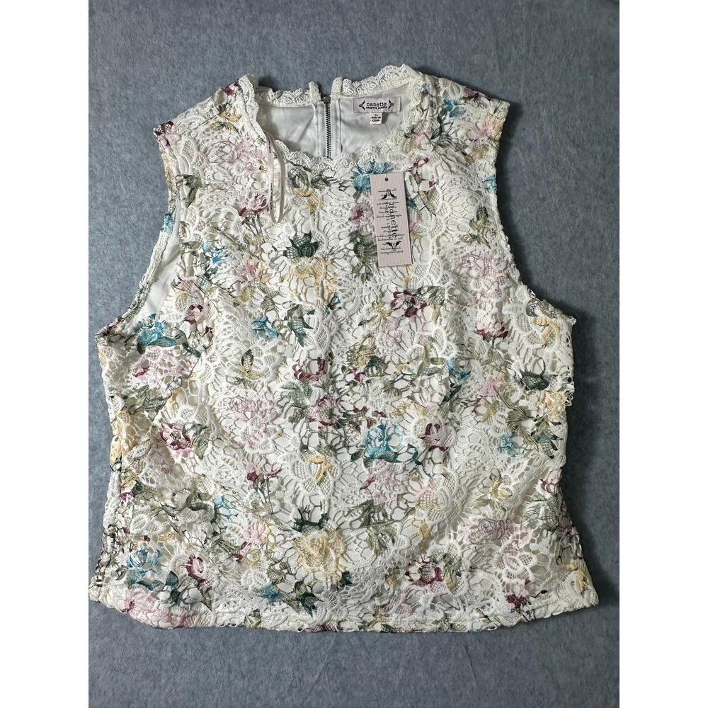 Nanette Nanette Lepore Ivory Multi Floral Lace Sleeveless Top XL  NWT